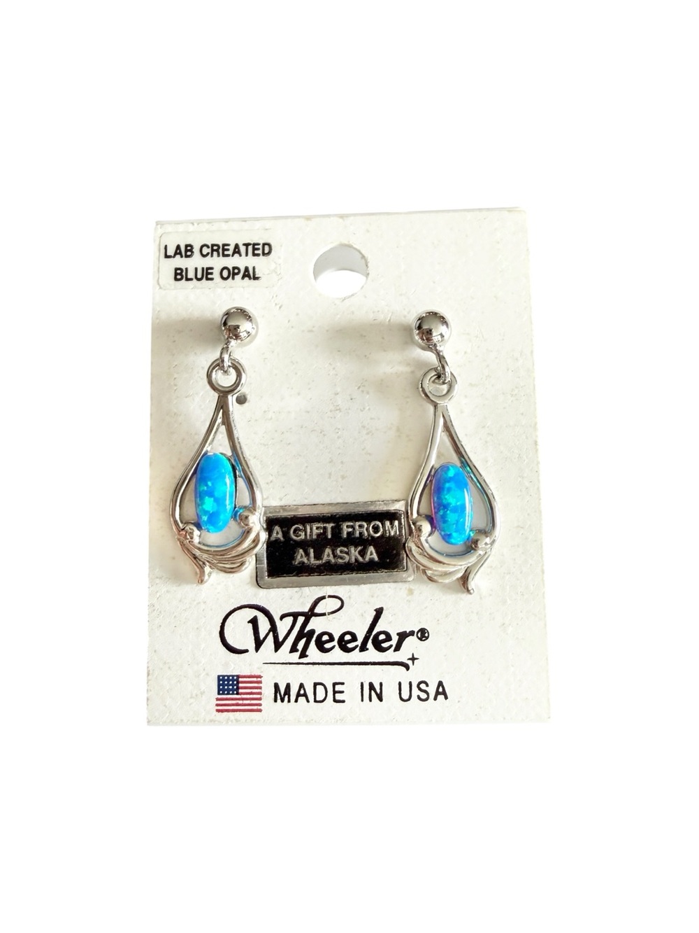 Wheeler Lab Created Blue Opal Dangle Earrings Made in USA NWT